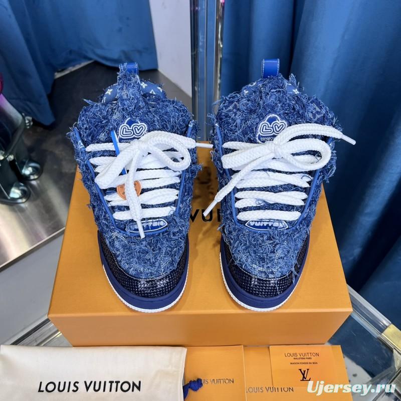 2025 Unisex Louis Vuitton Blue Denim Leather LV Trainer