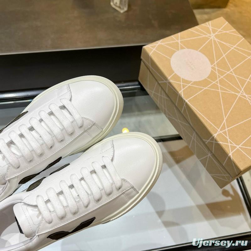 2025 Unisex VEJA White Black Leather Canvas Vulcanized Sneakers MJ00240