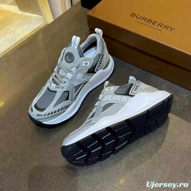 2025 Unisex Burberry Grey Suede Leather Mesh Sneakers Vintage Code MJ00380