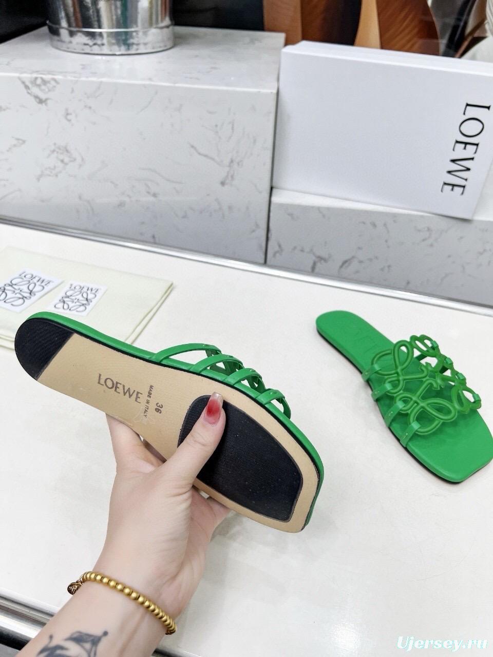 2025 Slippers Loewe Green Leather Slippers LY00190