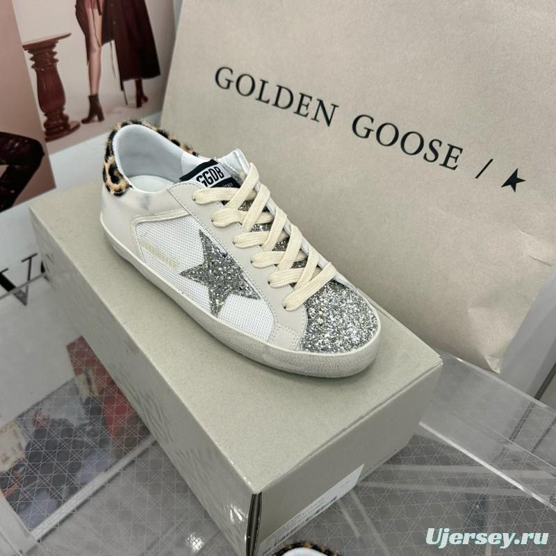 2025 Women GGDB White Silver Leather Glitter Sneakers