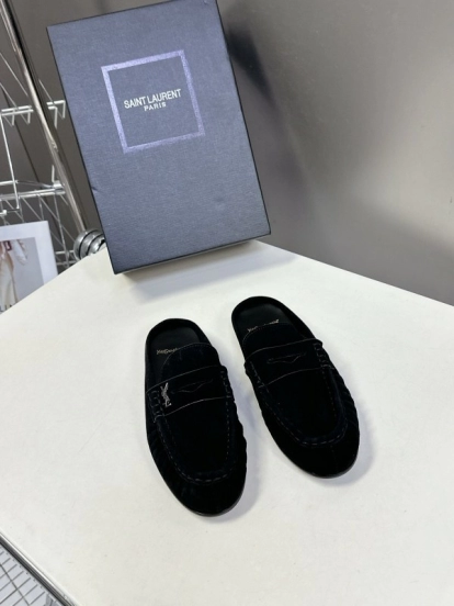 2025 Women Yves Saint Laurent Black Suede Loafers KFY00330