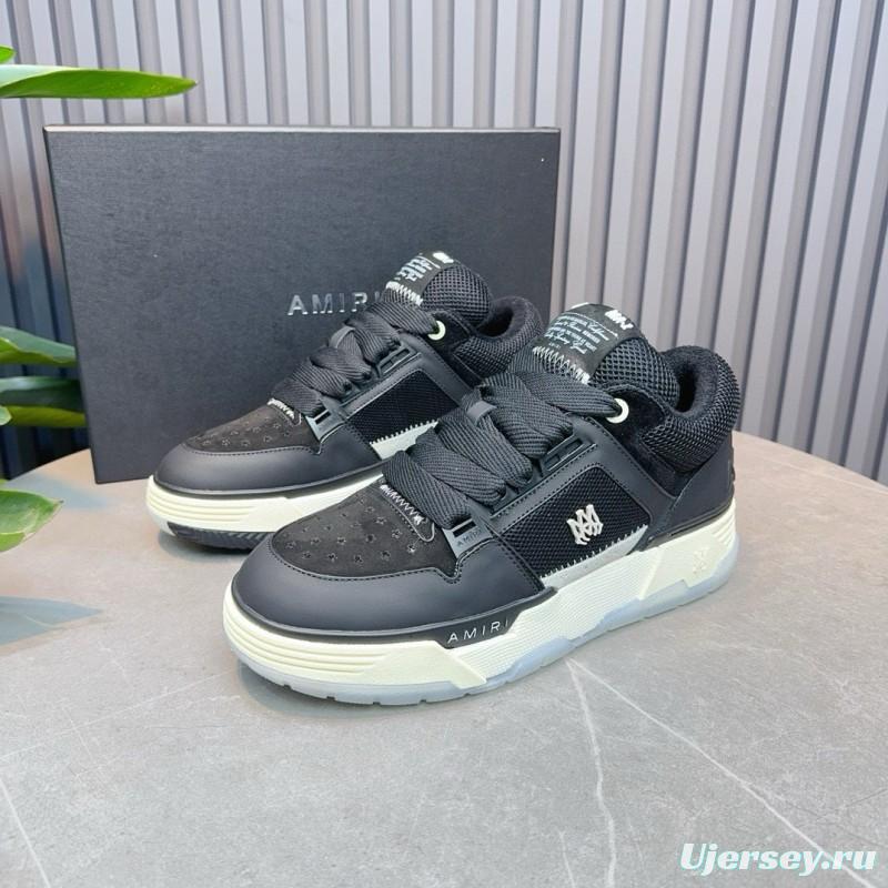 2024 Unisex Amiri Black Mesh Leather Sneakers MJ00360