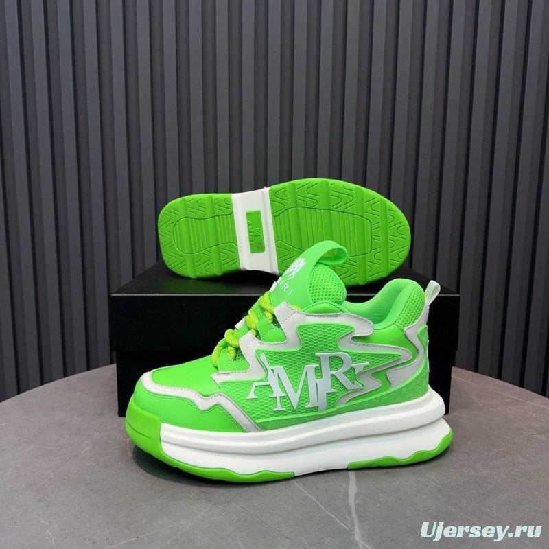 2024 Unisex Amiri Green White Mesh Leather Sneakers MJ00410
