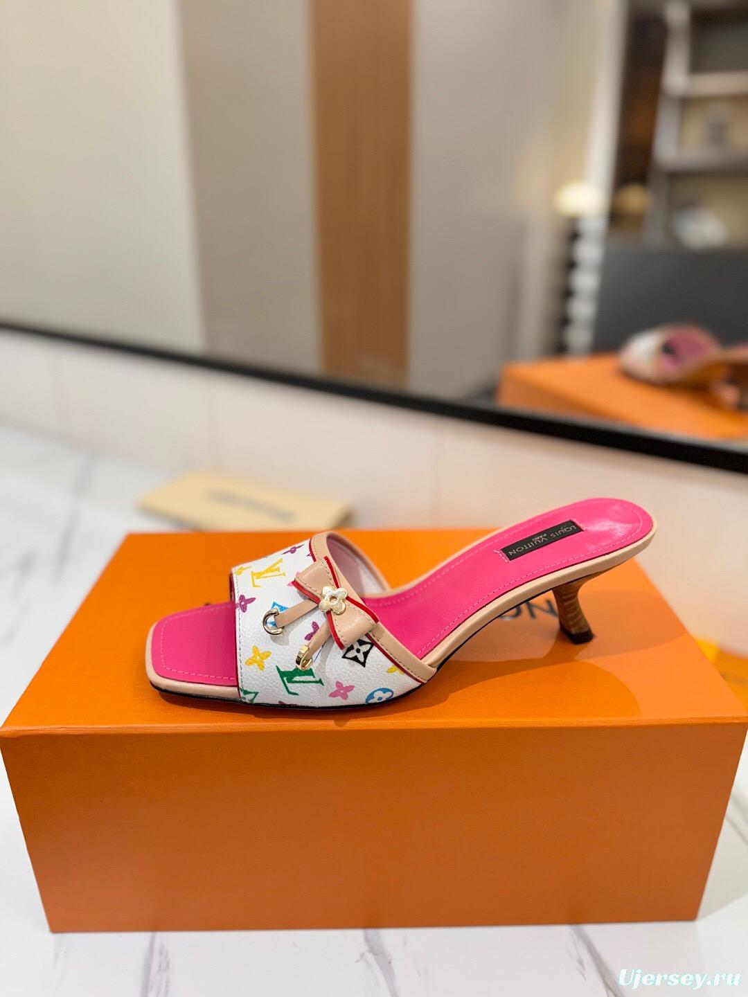 2025 Women LV Pink White Leather Sandals KFY00310