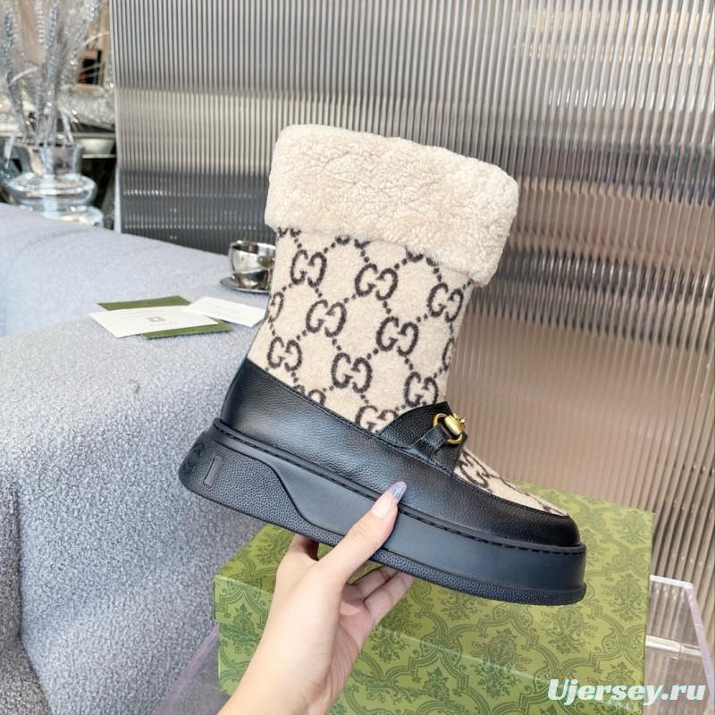 2024 Women Gucci beige black leather shearling snow boots MJ00420