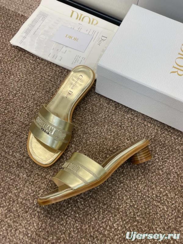 2025 Women Dior Gold Leather Slippers CHRISTIAN DIOR PARIS