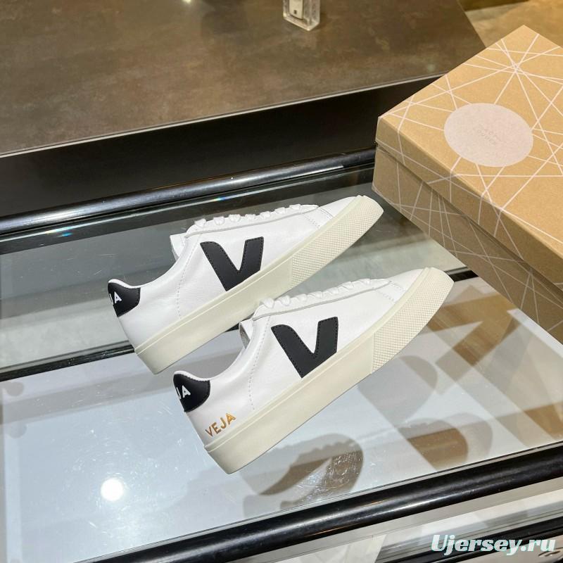 2025 Unisex VEJA White Black Leather Canvas Low Top Vulcanized Sneakers MJ00240