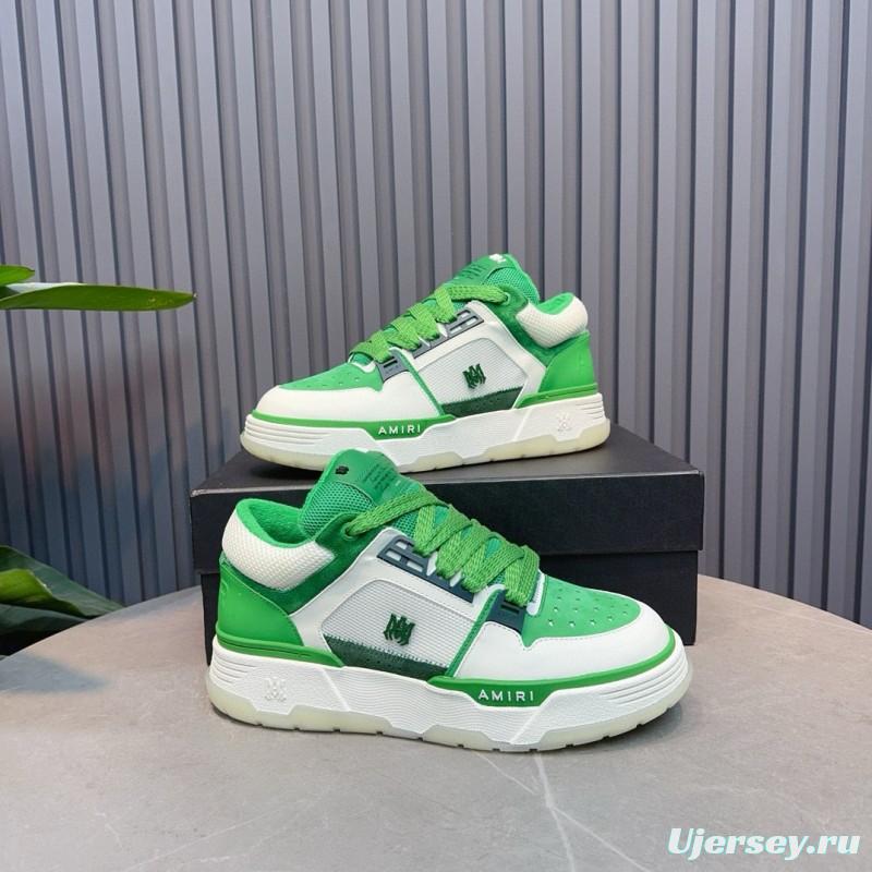 2024 Unisex Amiri Green White Leather Mesh Sneakers MJ00360