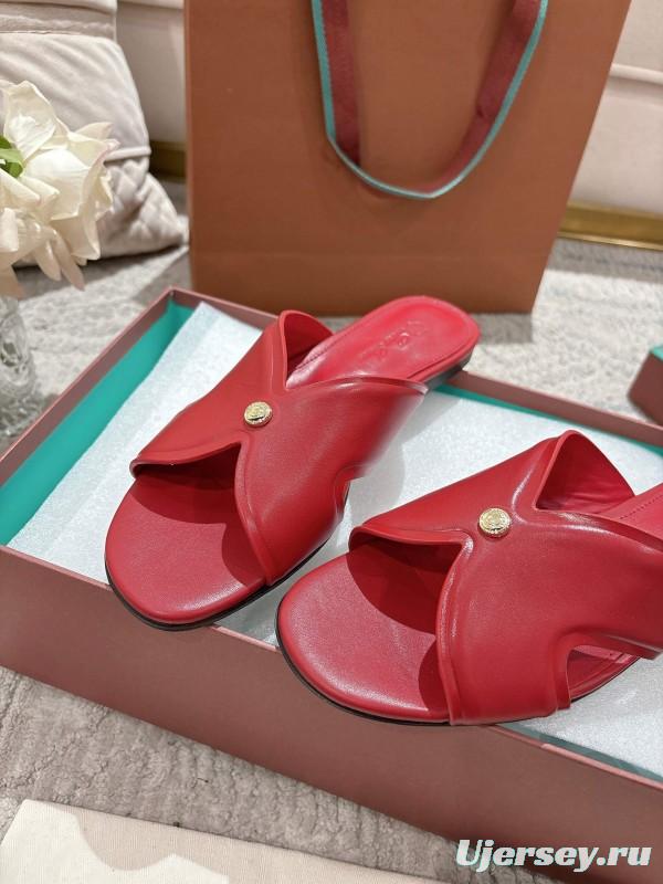 2025 Slippers LP Red Leather Slippers LY00270