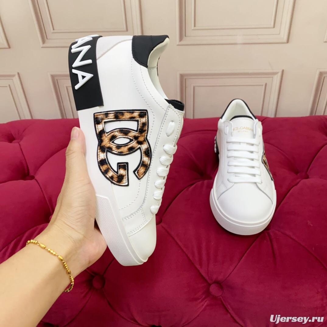 2025 Women Dolce & Gabbana White Leopard Print Leather Sneakers LY00300