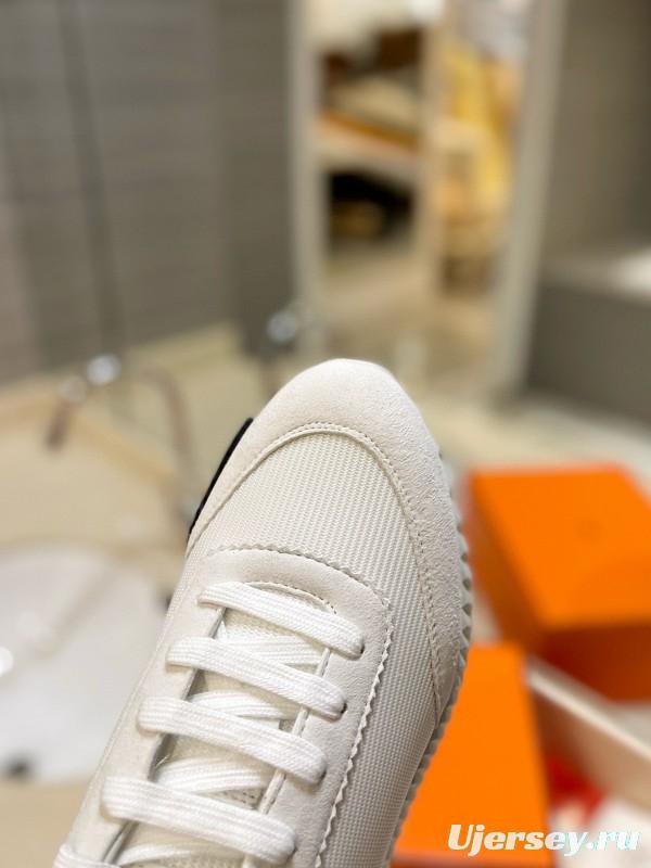 2024 Unisex Hermès White Black Imported Silk Lambskin Fabric Sneakers MJ00320