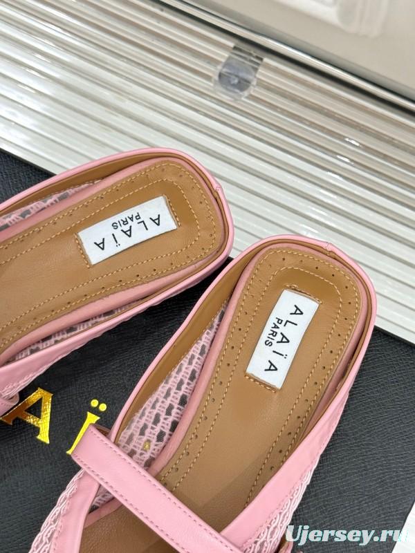 2025 Slippers AlAIA Pink Mesh Leather Mule