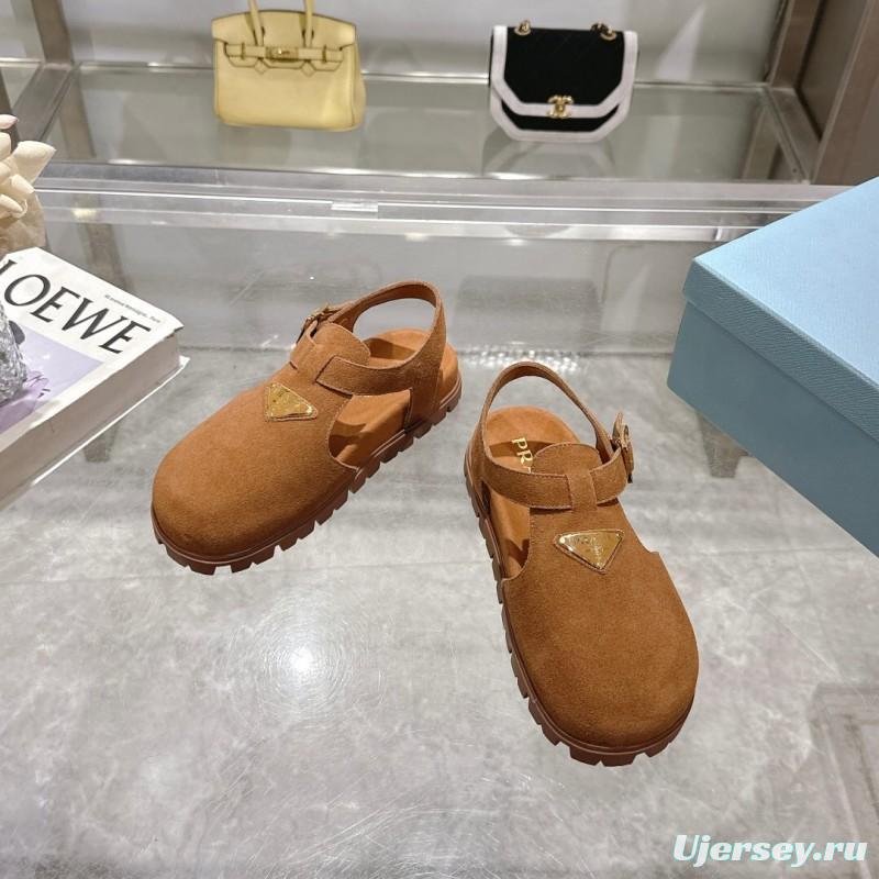 2025 Women Prada Brown Suede Sandals LY00270