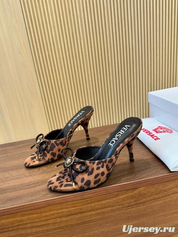 2025 Women VERSACE Leopard Print Leather Heels LY00210