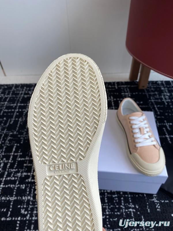 2025 Women Celine Pink Canvas Leather Sneakers