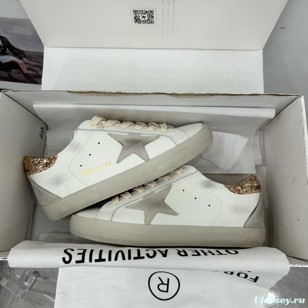 2025 Women GGDB White Grey Glitter Leather Sneakers