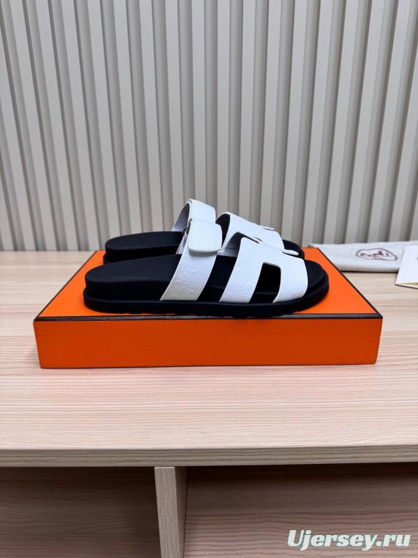 2025 Slippers Hermès Black White Leather Slippers