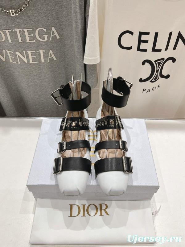 2025 Women Dior White Black Leather Mary Jane Buckle Ballerina KFY00320