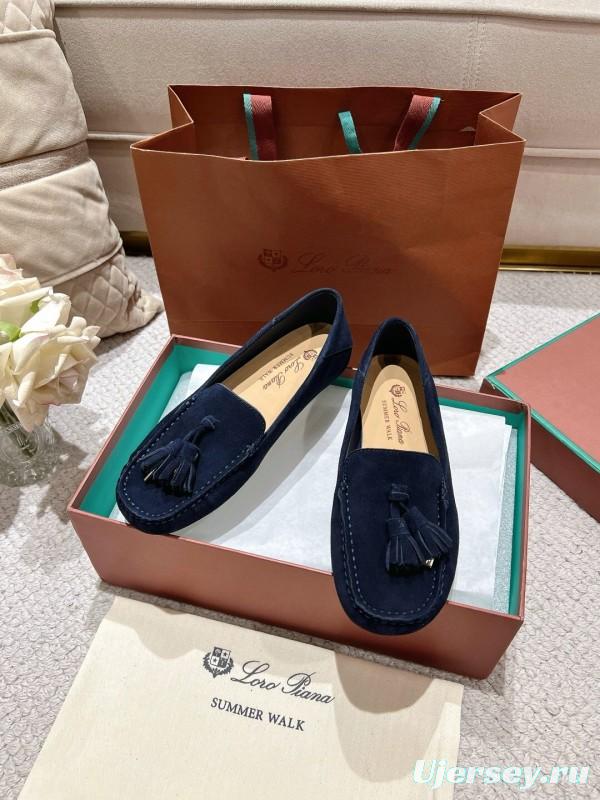 2025 Women Le Parmentier Navy Suede Loafers Tassel LY00391