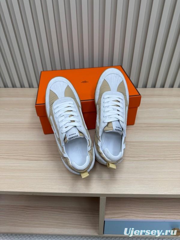 2025 Unisex Hermès White Beige Suede Goat Leather Sneakers Top Version LY00310