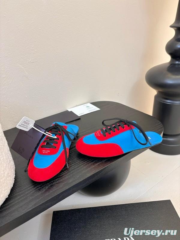 2025 Women Prada Blue Red Suede Leather Sneakers