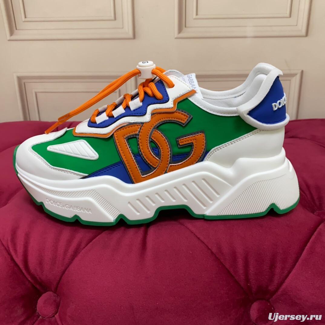 2025 Unisex Dolce & Gabbana Green Blue Orange Leather Lycra Sneakers DG