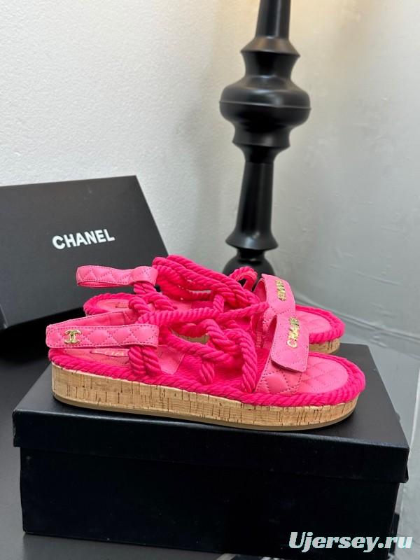 2025 Women Chanel Pink Fabric Rope Sandals LY00260