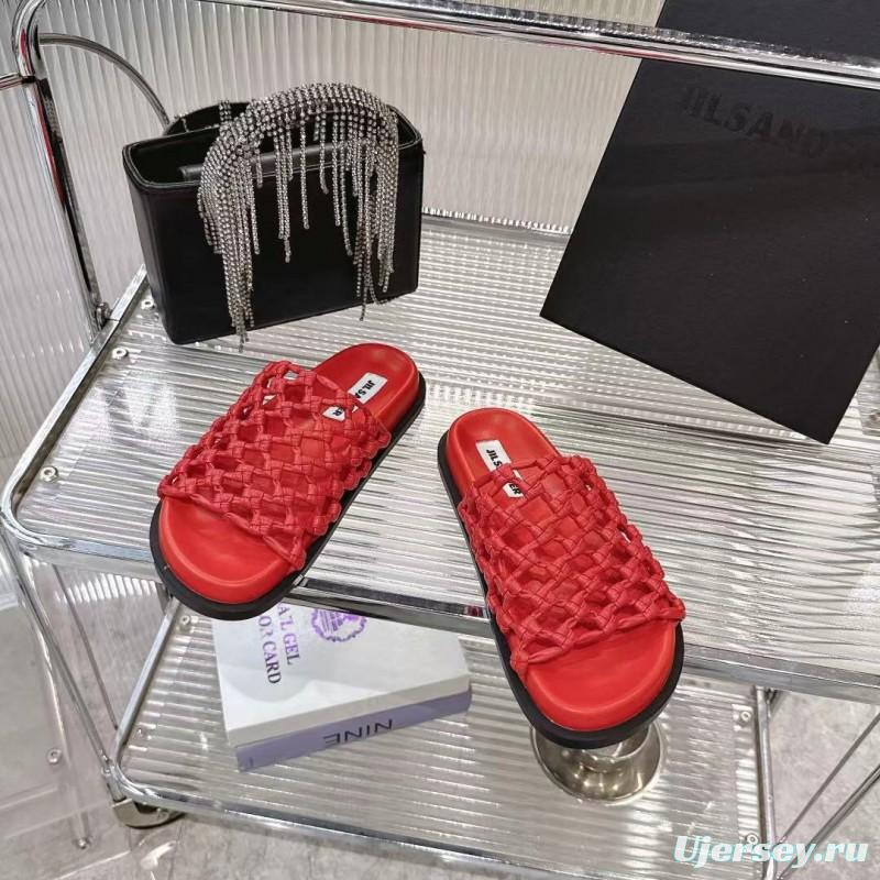 2025 Jil Sander Red Leather Woven Slippers