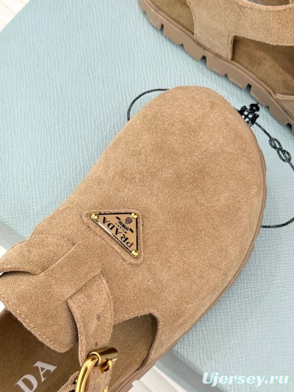2025 Women Prada Beige Suede Sandals