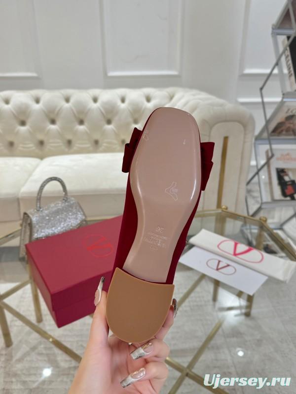 2025 Women Valentino Red Fabric Mary Jane Bow Flat LY00300