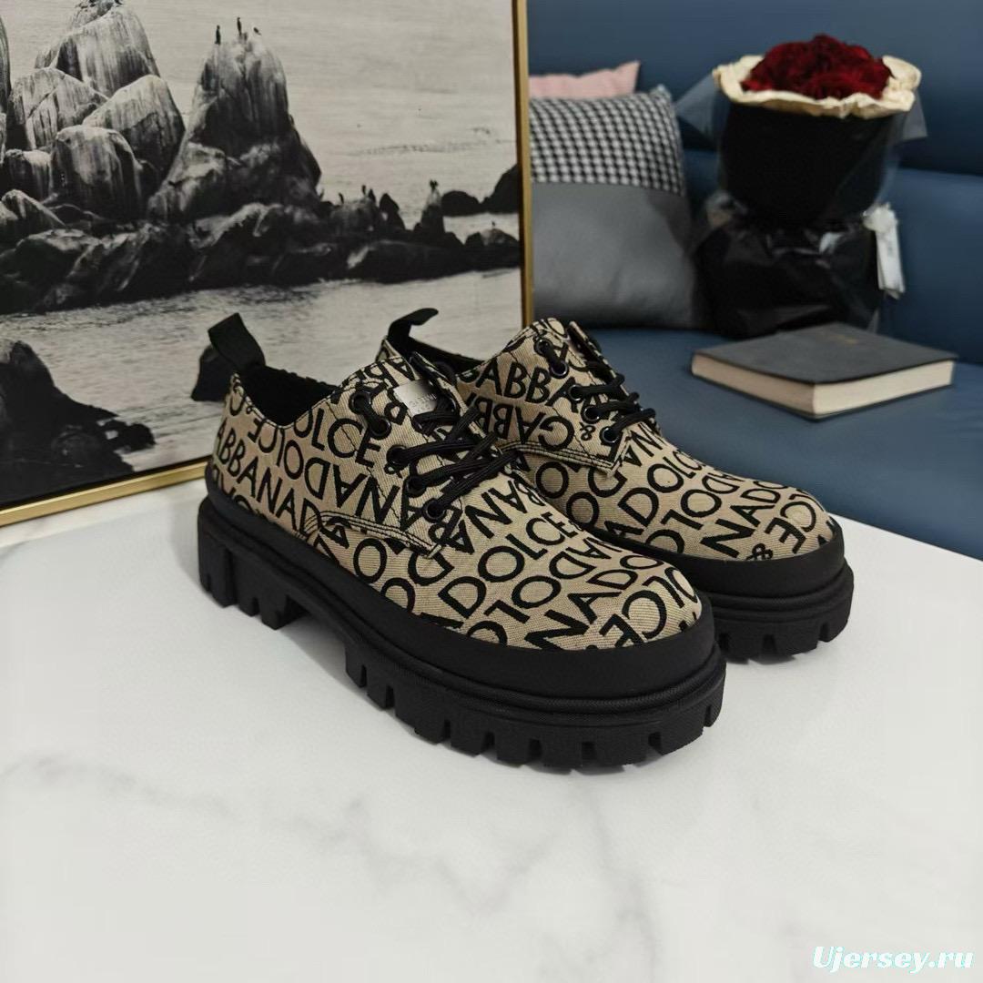 2024 Women Dolce & Gabbana Beige Black Canvas Derby Shoes
