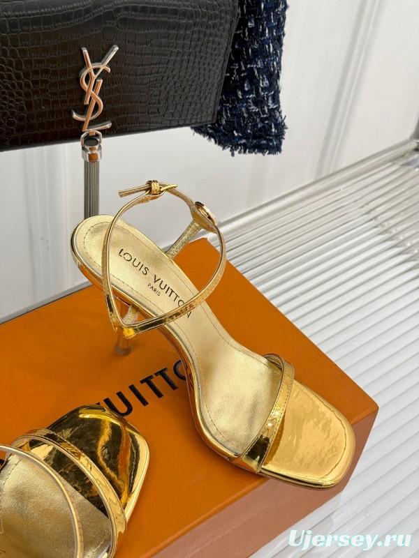 2025 Women Louis Vuitton Gold Leather Sandals