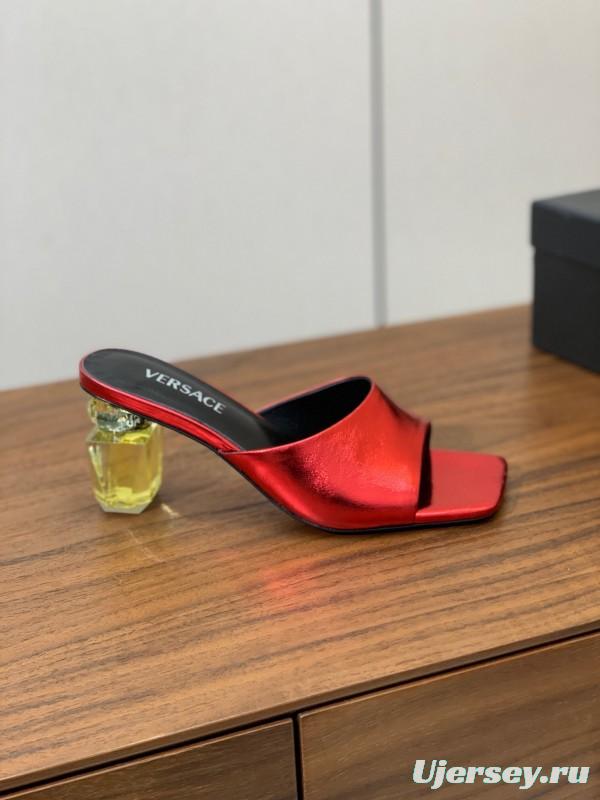 2025 VERSACE Red Leather Slippers