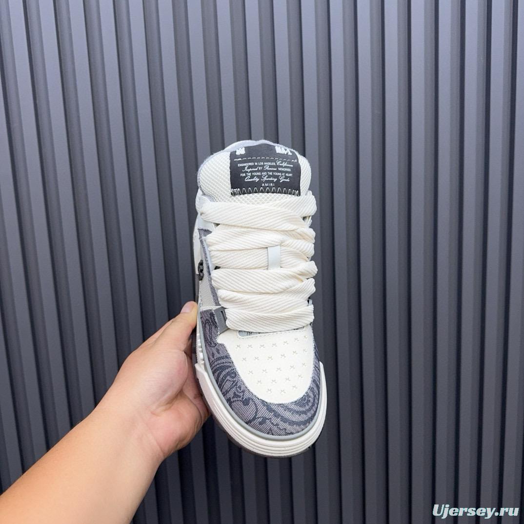 2024 Unisex Amiri White Grey Mesh Leather Sneakers MJ00360