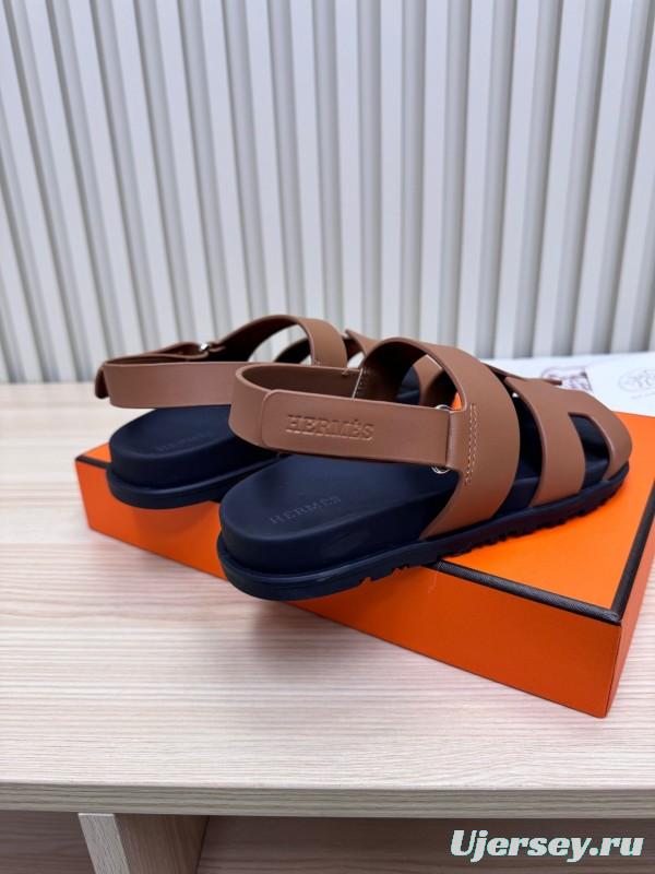 2025 Women Hermès Brown Leather Sandals