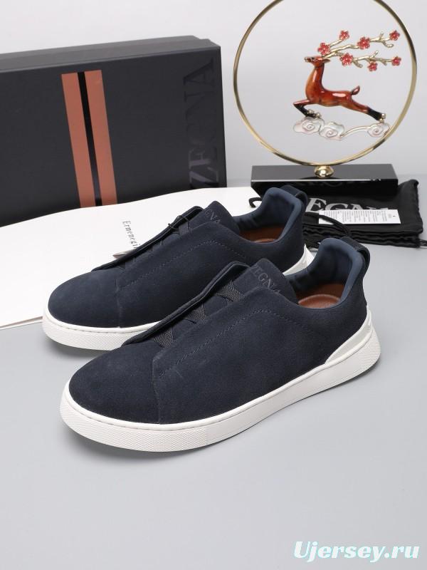 2024 Men Ermenegildo Zegna dark blue suede low top sneakers MJ00240