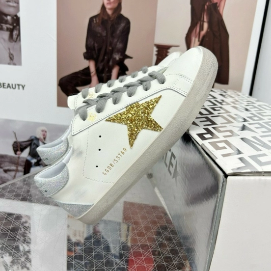 2025 Women GGDB White Gold Glitter Leather Sneakers