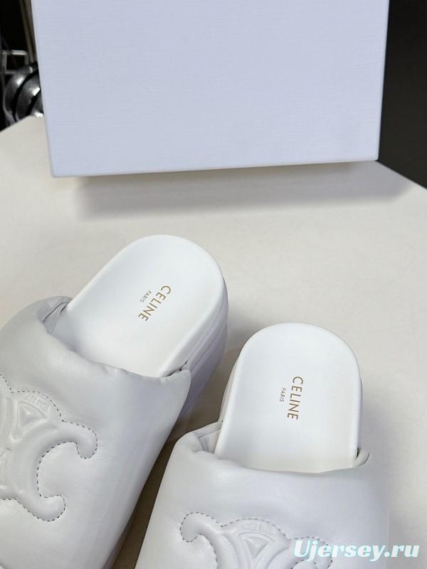 2025 Women Celine White Leather Slippers LY00240