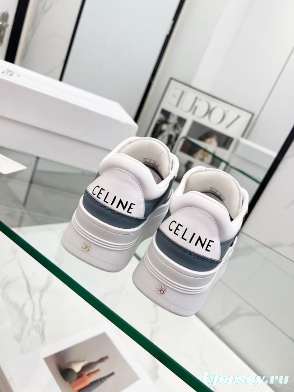 2025 Unisex CELINE White Grey Leather Sneakers