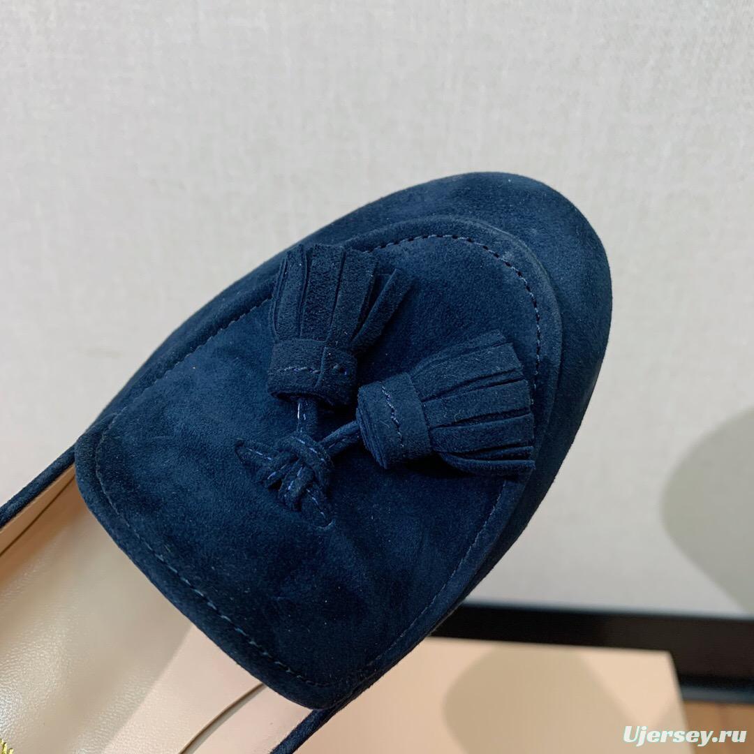 2025 Women Gianvito Rossi Navy Suede Platform Loafers KFY00330