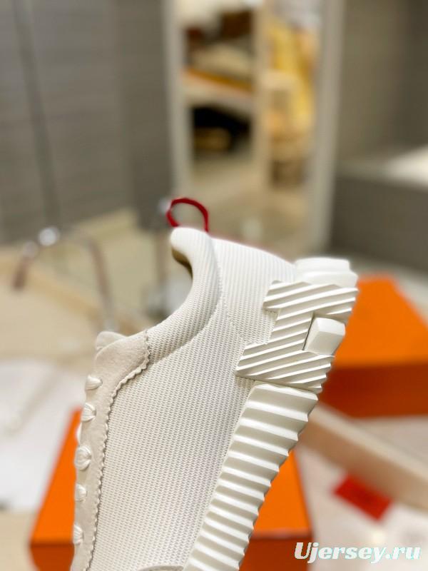 2024 Unisex Hermès White Imported Silky Calf Suede Rain Cloth Casual Sneakers MJ00320