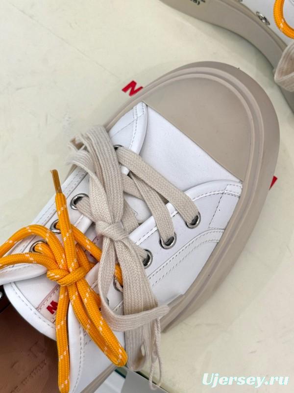 2025 Women Yves Saint Laurent White Leather Low-Top Platform Sneakers Yellow Laces Casual Chic YSL1234 (F)