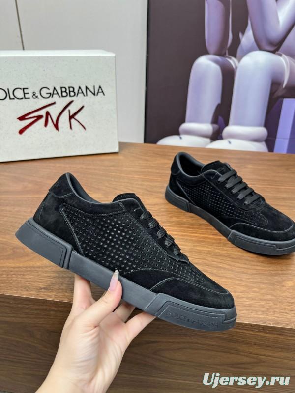2025 Men Dolce & Gabbana Black Suede Leather Casual Sneakers LY00280
