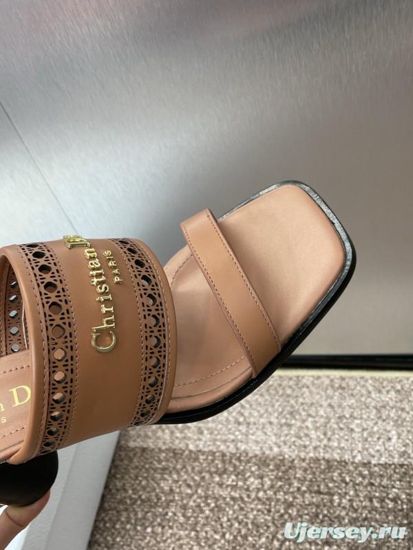 2025 Women Dior Brown Leather Sandals