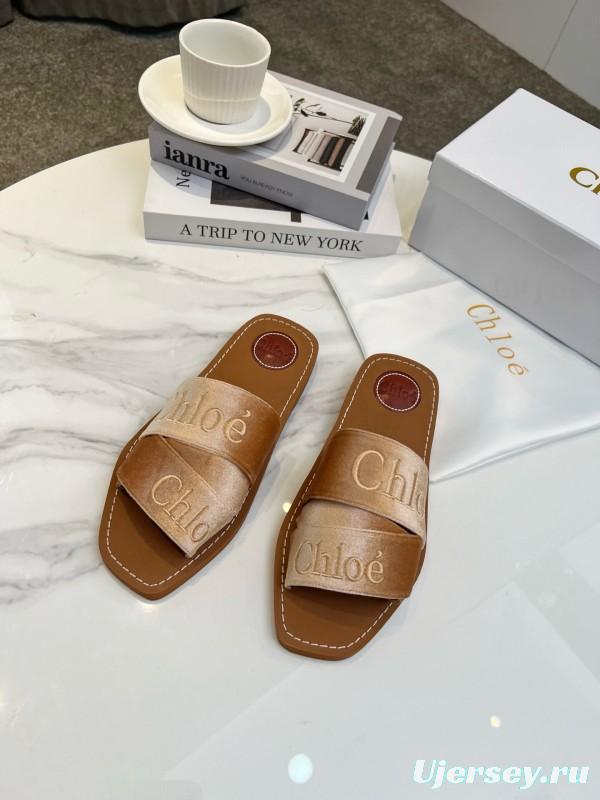 2025 Women Chloé Brown Leather Slippers LY00200