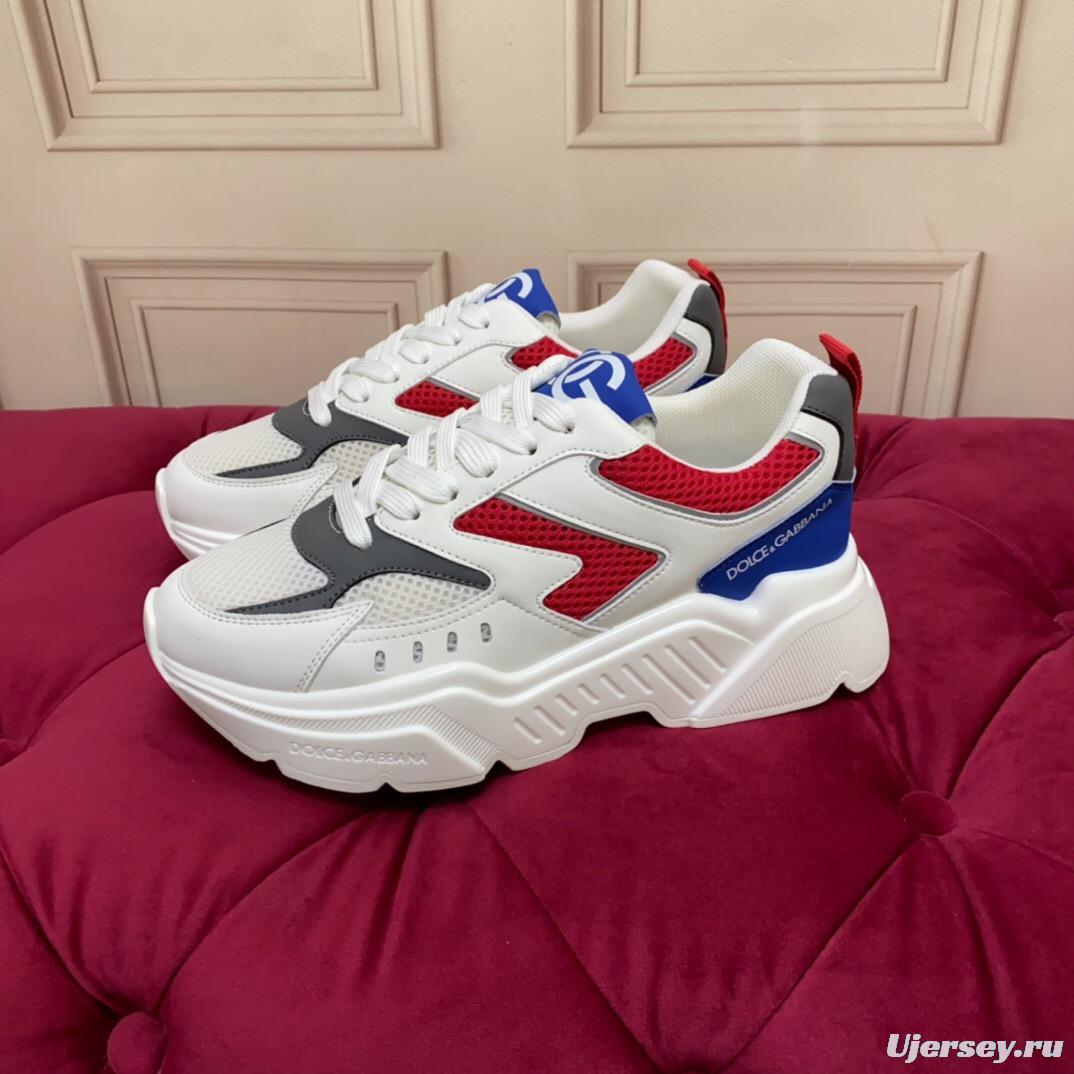 2025 Unisex Dolce & Gabbana White Red Blue Leather Mesh Sneakers LY00330(F)/LY00340(M)