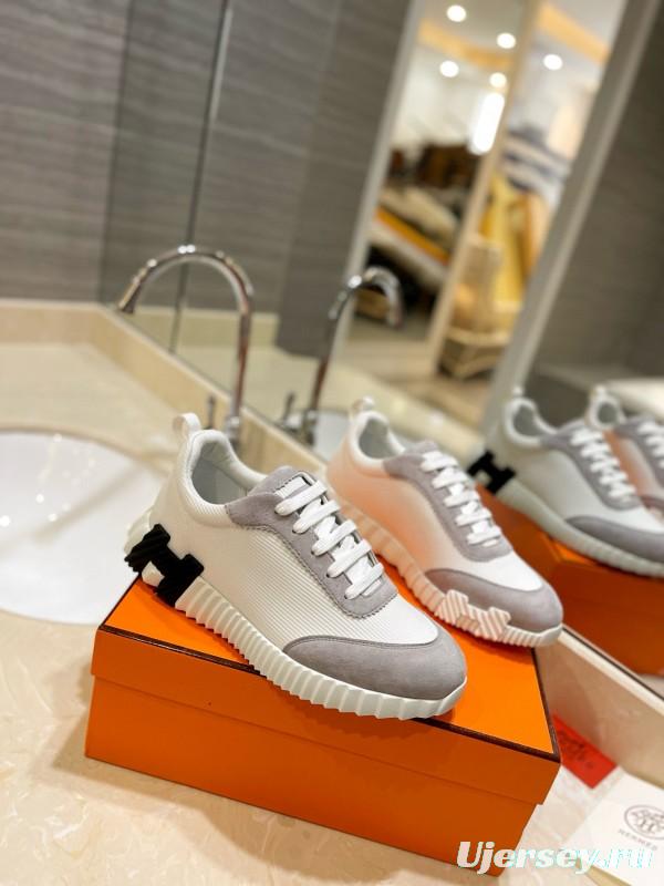 2024 Unisex Hermès White Gray Suede Mesh Sneakers MJ00320