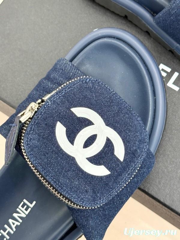 2025 Slippers Chanel Navy Denim Slippers