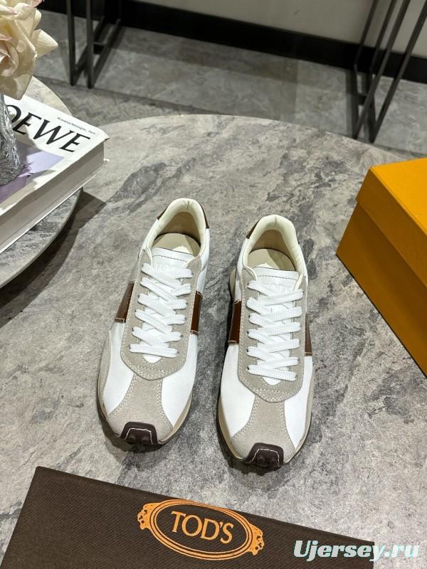 2025 Women TOD'S White Brown Beige Leather Suede Sneakers